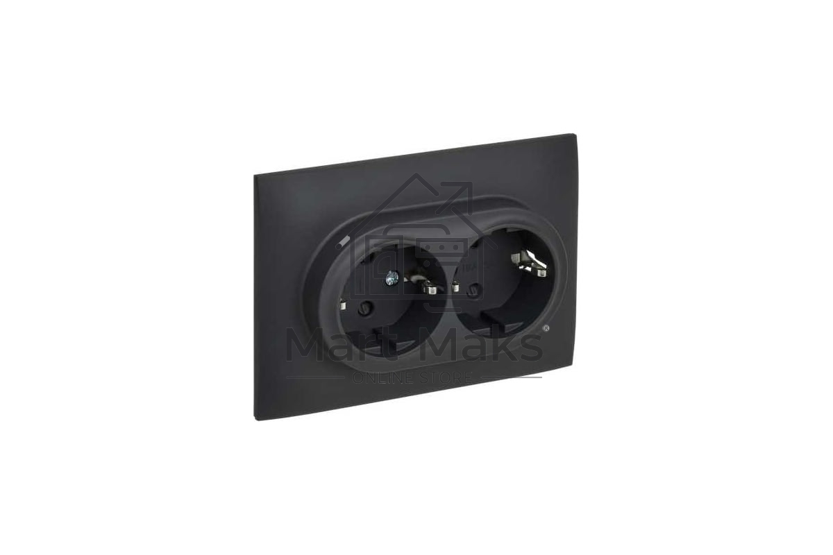 Розетка 2-м IEK SKANDY SK-R07G графит SK-R24-16-K53-F 16А с заземл. защ. штроки в сборе