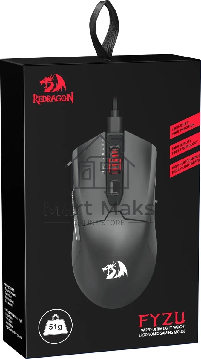 Мышь проводная игровая REDRAGON FYZU черная (USB, Pixart P3395, Huano, 6 кн., 26000 Dpi, RGb подсветка)
