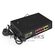 Коммутатор ExeGate EDES-1006D.4PoE-48W, 4×100 Мбит/с PoE + 2×100 Мбит/с, неуправляемый