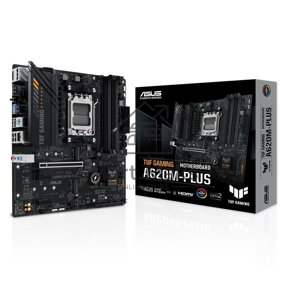 Материнская плата ASUS TUF GAMING A620M-PLUS, AM5, AMD A620, 4xDDR5, 4xSATA, 2xM.2, 1xPCI-E 4.0 x16, 2xPCI-E x1, 2xDP, 1xHDMI, 1x 2.5Gb LAN, 2xUSB-A 3.2 Gen 1, 4xUSB-A 2.0, 3x3.5 мм, 7.1, Micro-ATX