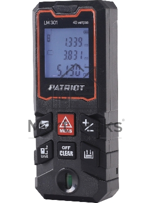 Дальномер лазерный PATRIOT LM 301, макс. дистанция 40 метров, измерение площади, объема, подсветка, память 30 изм.