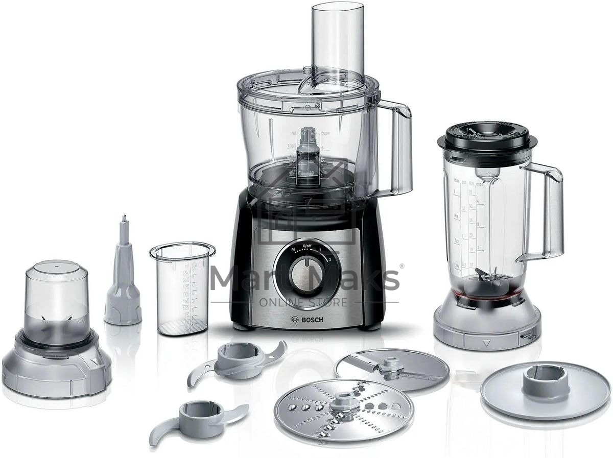 Кухонный комбайн Bosch MCM3501M 800 Вт, Скорости: 2, Блендер 1 л, Чаша 2.3 л, Цвет черны/серебристый
