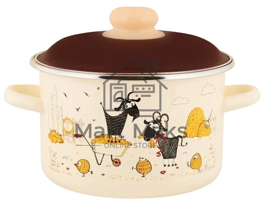 Кастрюля Appetite 6RD181M Подворье с крышкой, цилиндрическая, эмалированная сталь 3 л