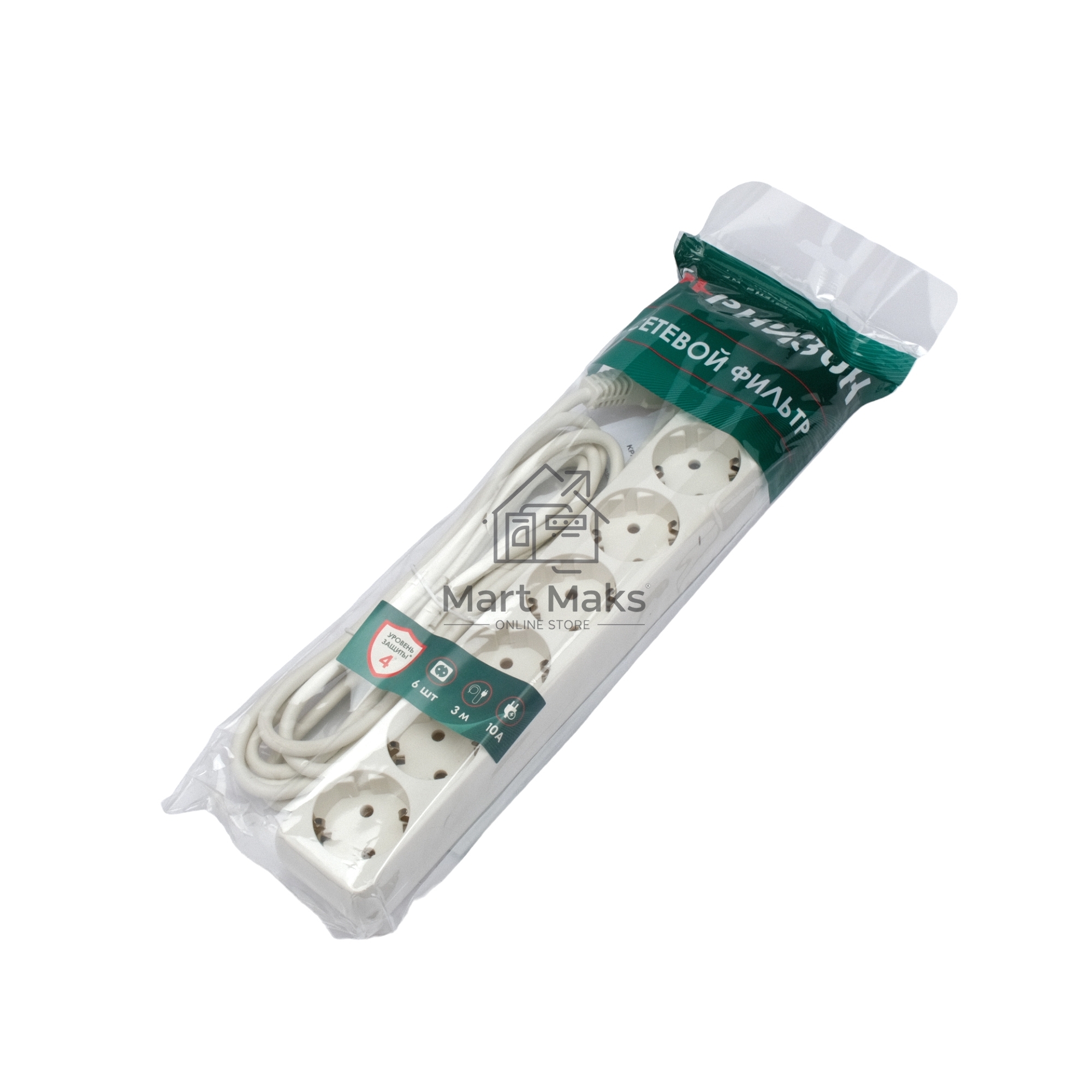 Сетевой фильтр Гарнизон ECL-6-W-3, 6р, 10А, 3м, ур.защиты 4, белый, пакет