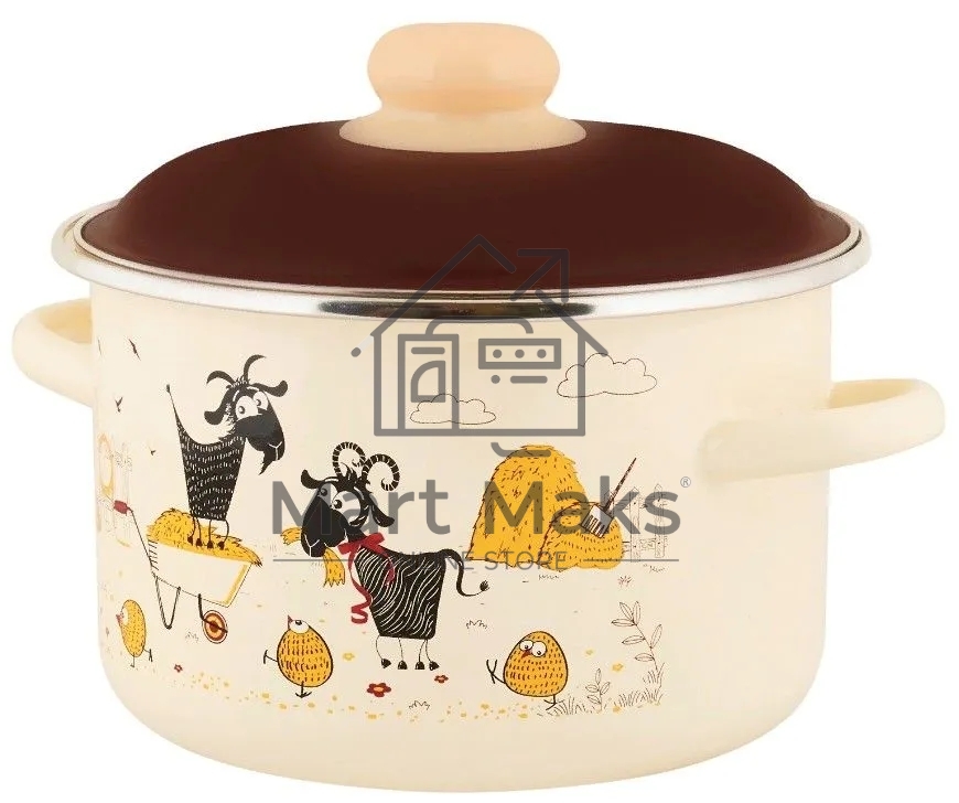 Кастрюля Appetite 6RD181M Подворье с крышкой, цилиндрическая, эмалированная сталь 3 л