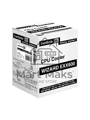 Кулер ExeGate Wizard EXX600-PWM.FRGb (Al+Cu, 6 тепл.трубки, LGA775/1150/1151/1155/1156/1200/1700/1851/AM2/AM2+/AM3/AM3+/AM4/AM5/FM1/FM2/754/939/940, TDP 180W, Fan 120мм PWM, 800-2400RPM, Hydro bearing, 4pin, 11-24db, 540г, FRGb подсветка, с термопастой, н