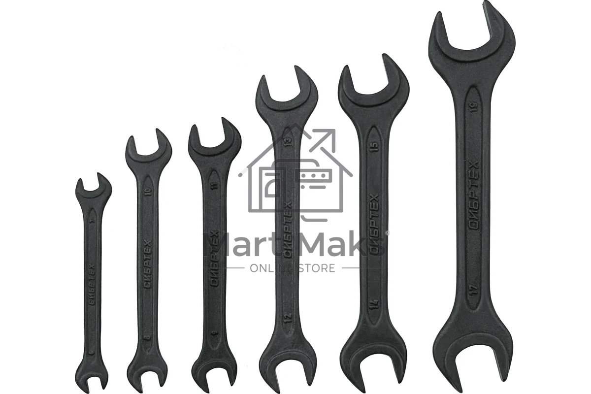 Набор ключей рожковых Сибртех 6 - 19 мм, 6 шт., CrV, фосфатированные, ГОСТ 2839