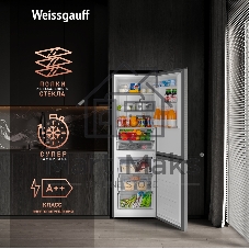 Холодильник Weissgauff WRK 185 Total NoFrost Inverter черный стекло двухкамерный 205/86л морозилка снизу