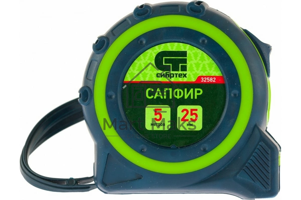 Рулетка СИБРТЕХ Сапфир, двухкомпонентный корпус, 5 м х 25 мм 32582