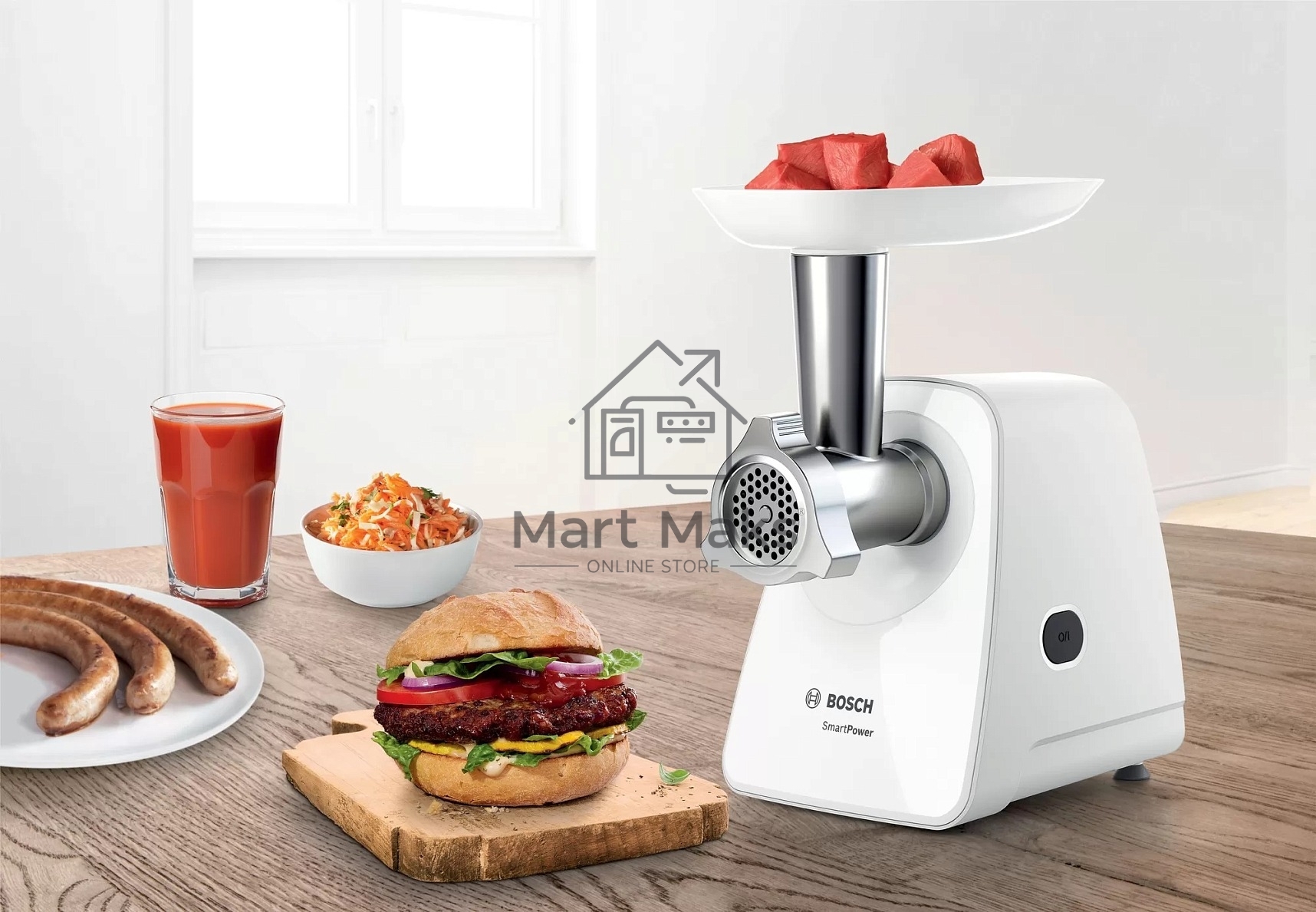 Мясорубка электрическая Bosch MFW2520W белый, 1500 Вт, 1.7 кг/мин, насадки - 4