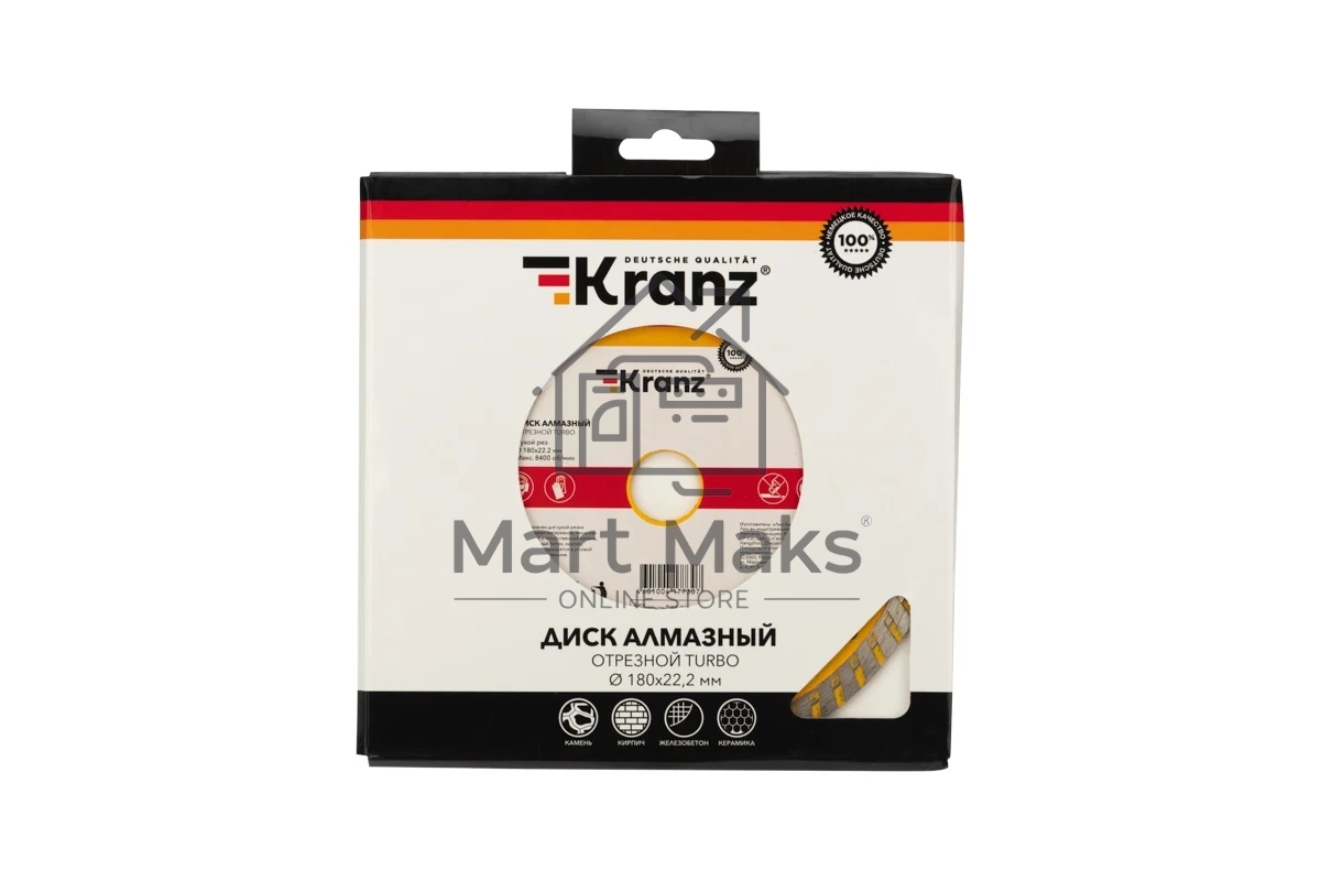 Диск алмазный отрезной Turbo 180x22.2 мм Kranz 