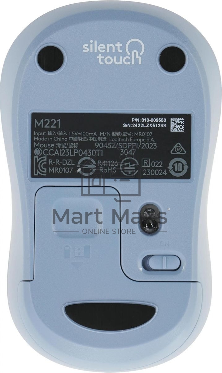 Мышь беспроводная Logitech M221 голубой, 1000 dpi, радиоканал, USB, кнопки - 3