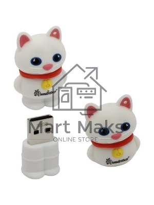 Флешка USB Smartbuy Wild Catty (SB32GbCatW), 32Gb, USB 2.0, R/W 25/15, котенок белый