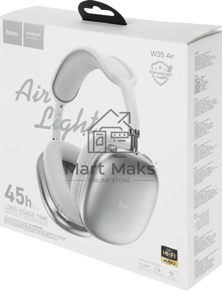 Наушники мониторные Hoco Air Triumph W35 серебристый беспроводные bluetooth оголовье