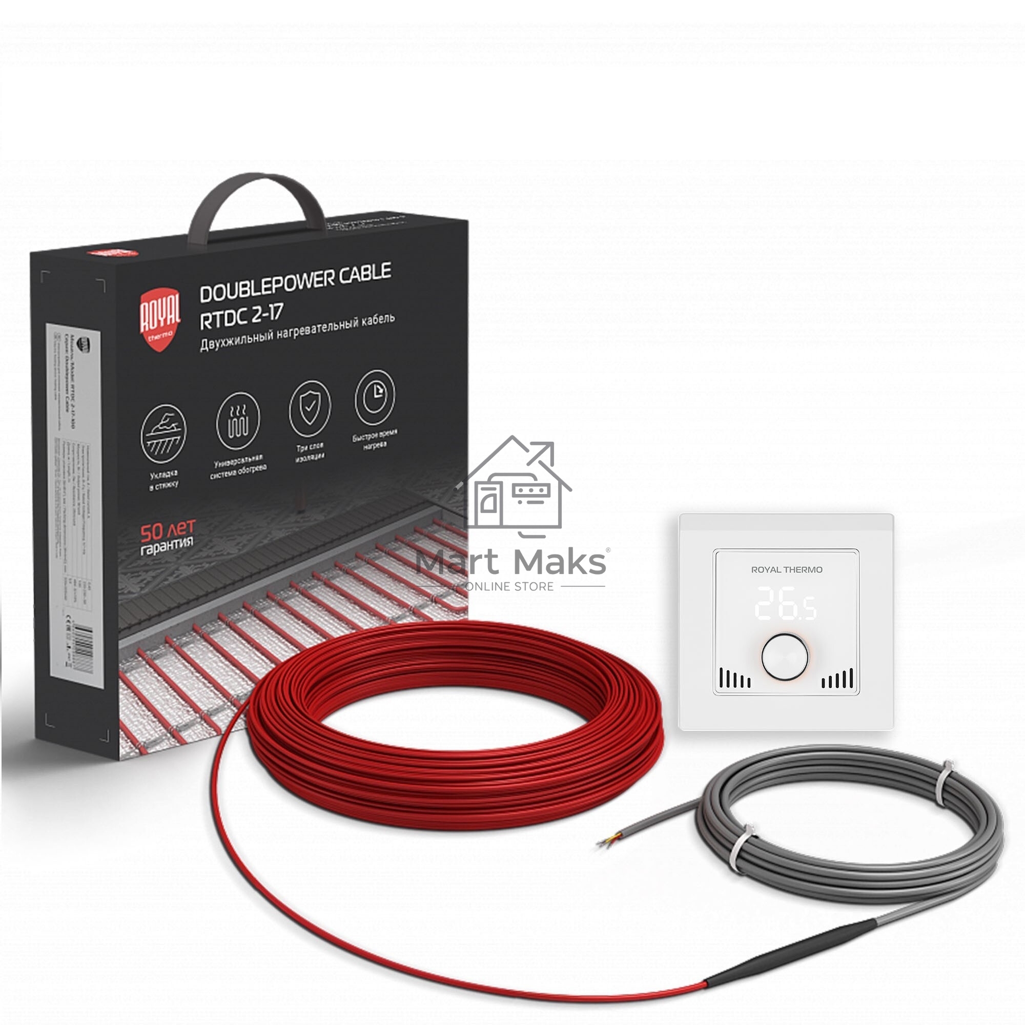 Кабель нагревательный Royal Thermo RTDC 2-17-1000 (ккомплект с терморегулятором RTI-16)