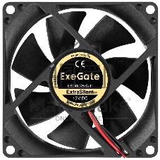 Вентилятор корпусной ExeGate ExtraSilent ES08025S2P, 80 мм, 1900 об/мин, 20 дБ, 2-pin, без подсветки
