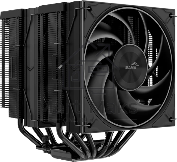 Кулер для процессора SAMA A60B черный, 2x120 мм, алюминий/медь, 800-2200 об/мин, 29 дБ, 4 pin PWM, 265 Вт, высота 156.5 мм