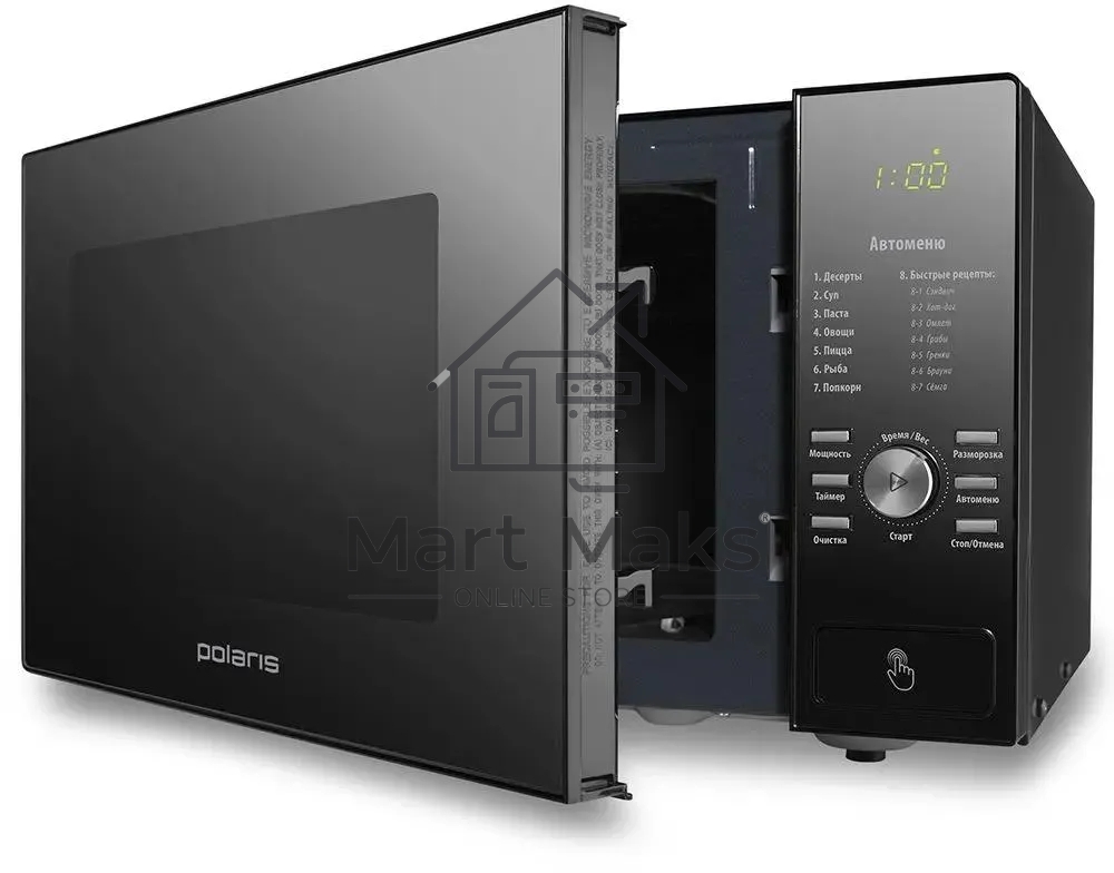 Микроволновая печь Polaris PMO 2303D RUS черный, 23 л, 900 Вт, переключатели- поворотный механизм/кнопки