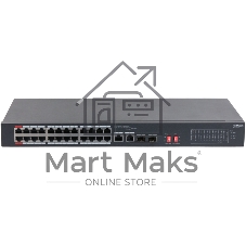 Коммутатор Dahua DH-S3226-24ET-240, 24×100 Мбит/с PoE + 2×1 Гбит/с Combo, неуправляемый