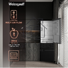 Холодильник Weissgauff WRK 185 Total NoFrost Inverter черный стекло двухкамерный 205/86л морозилка снизу