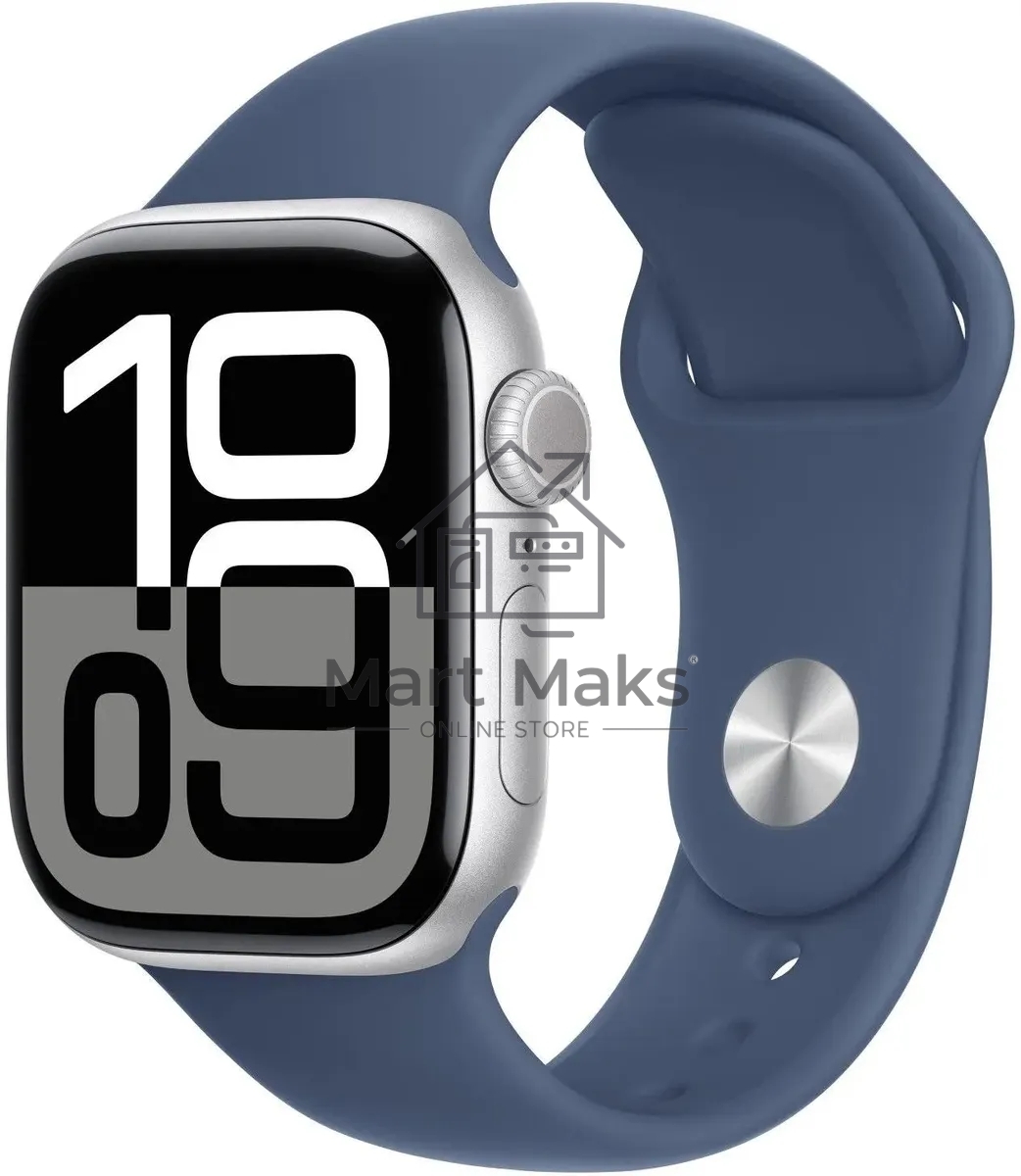 Смарт-часы Apple Watch Series 10 A2997 42мм OLED корпус серебристый Sport Band ремешок синий разм.брасл.:130-180мм