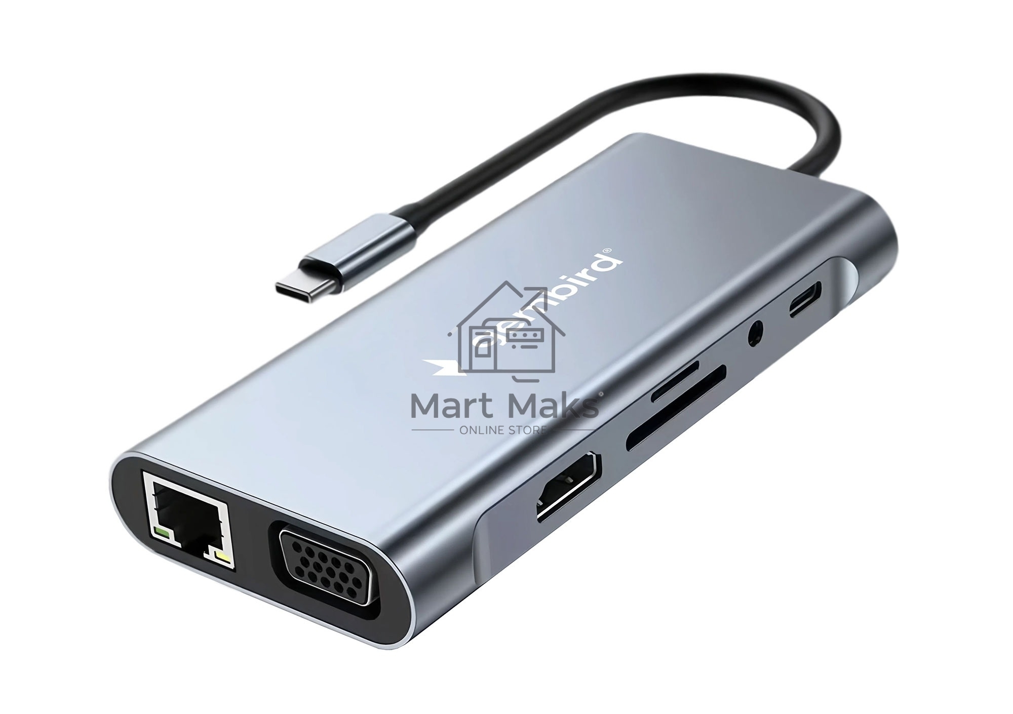 Док-станция Type-C Gembird UHB-D4, 10в1: 3xUSB3.1, Type-C PD87W, Jack 3.5, SD/TF, HDMI, RJ45, VGA, кабель 15см, алюминий