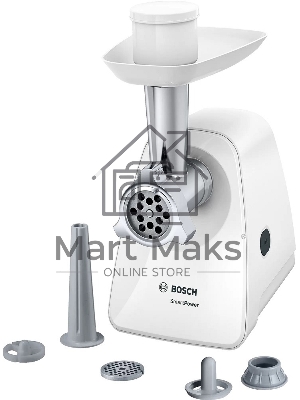 Мясорубка электрическая Bosch MFW2520W белый, 1500 Вт, 1.7 кг/мин, насадки - 4