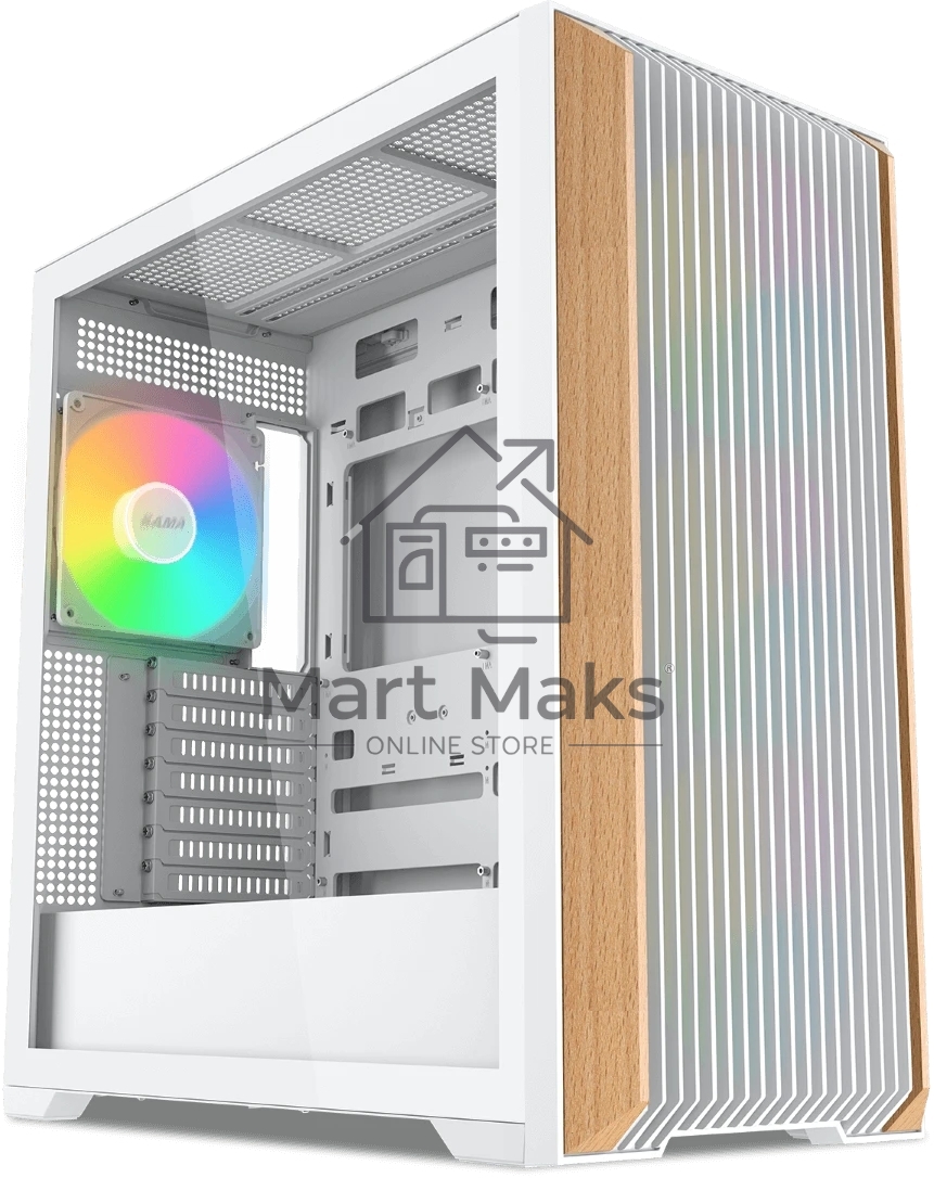 Компьютерный корпус без блока питания SAMA Z60 белый, Midi-Tower, TG, 4x140мм ARGb, 2xUSB 3.0 + 1xUSB 3.1 Type-C, E-ATX, ATX, mATX, mITX белый