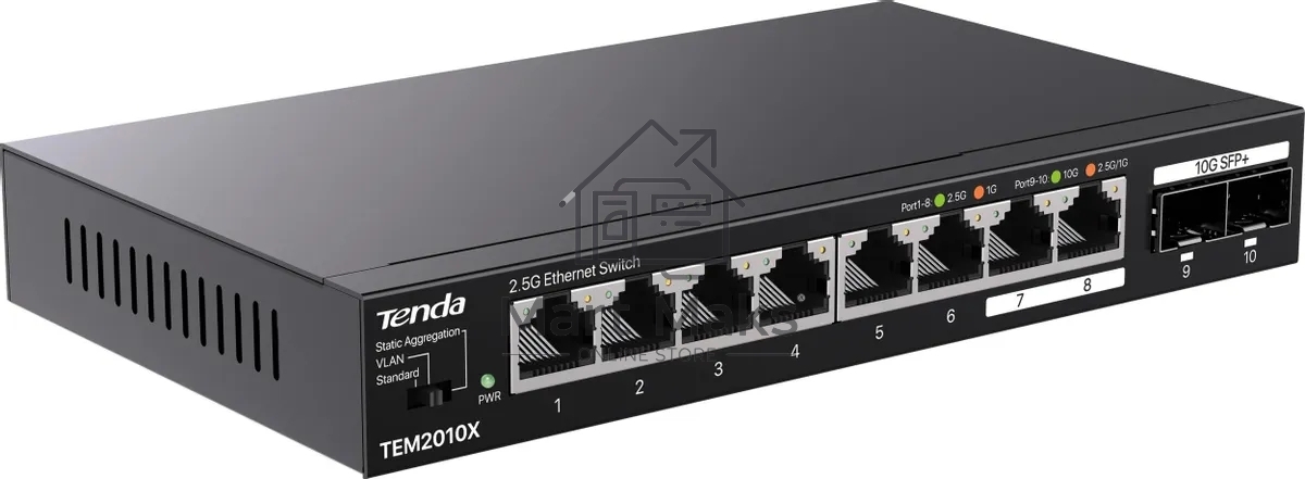 Сетевой коммутатор TENDA TEM2010X Настольное исполнение 8x10Base-T / 100Base-TX / 1000Base-T 2xSFP+ 12 Вт TEM2010X