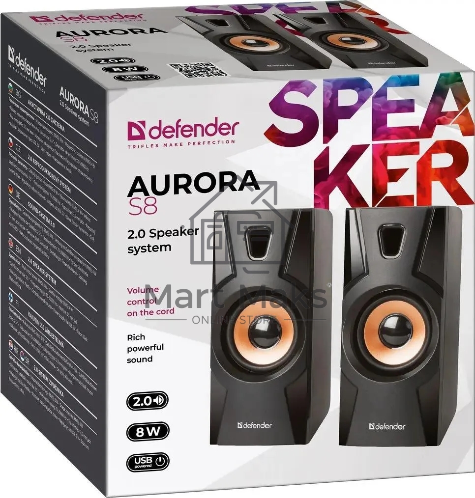 Акустическая система 2.0 Defender Aurora S8 черный, 8 Вт, питание от USB