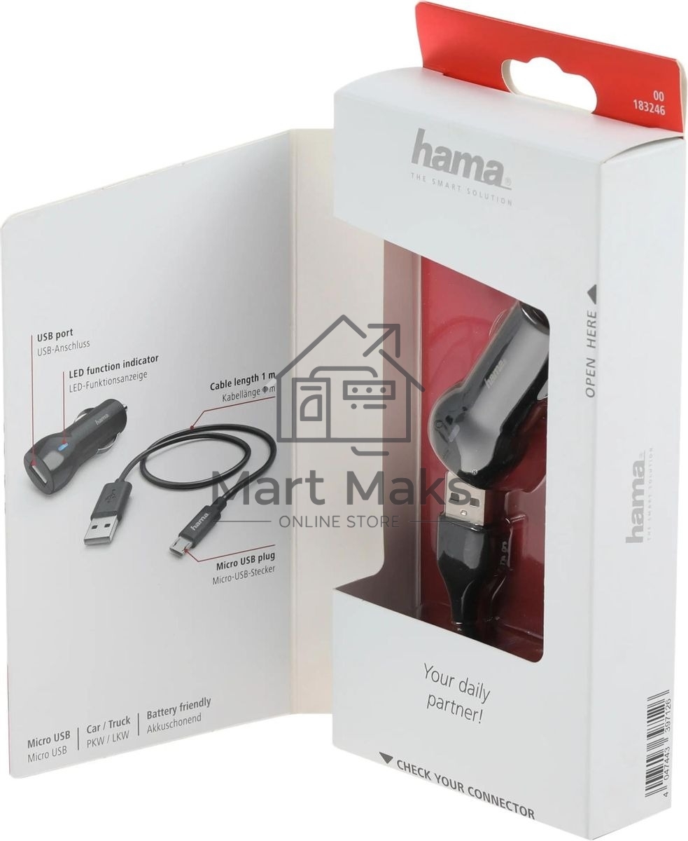 Комплект зар./устр. Hama H-183246 2.4A универсальное кабель microUSB черный (00183246)