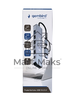 Разветвитель USB3.0/2.0 Gembird UHB-C445, USB3.0, 4хUSB2.0, Type-C, с доп.питанием (порт Type-C), кабель Type-C/USB 17см, алюминий, коробка