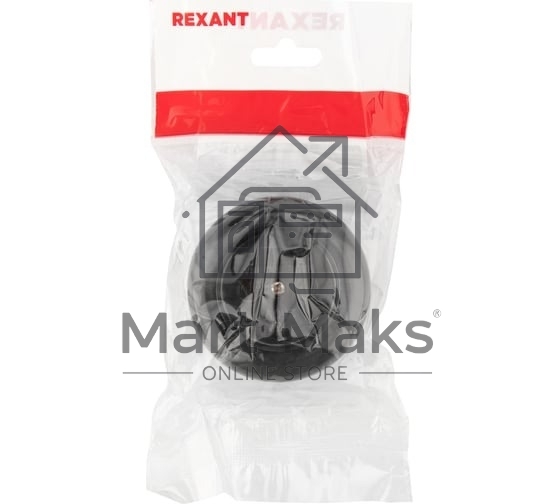 Розетка штепсельная Rexant карболитовая, открытой установки, б/з 16 А, черный