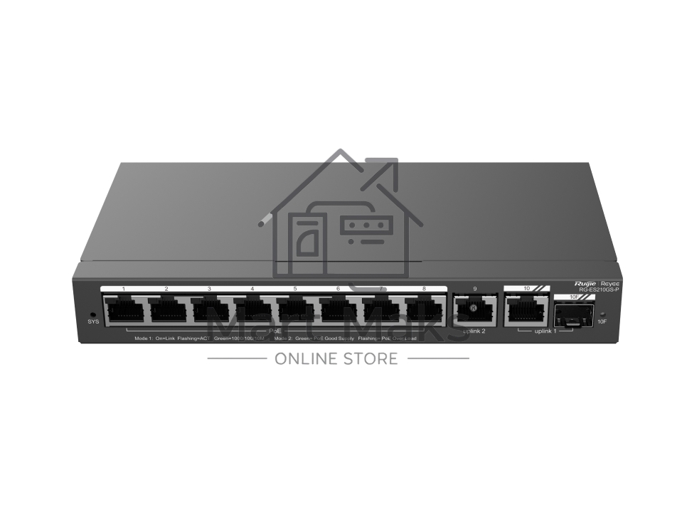 Коммутатор Ruijie Reyee RG-ES210GS-P, 8×1 Гбит/с PoE + 2×1 Гбит/с SFP, управляемый