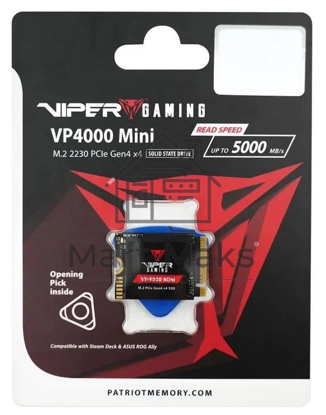 Накопитель SSD Patriot VP4000 Mini, 1Tb, PCIe 4.0 x4, M.2 2230, NVMe, R/W 5000/3500, с радиатором