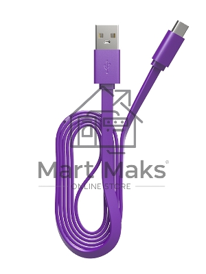 Кабель Maxvi MC-02F purple USB-A - Type-C, 2A Плоский кабель, ток макс. нагрузки 2А, макс. напряжение 5V; стандарт USB 2.0; длина 1м, материал PVC, фиолетовый