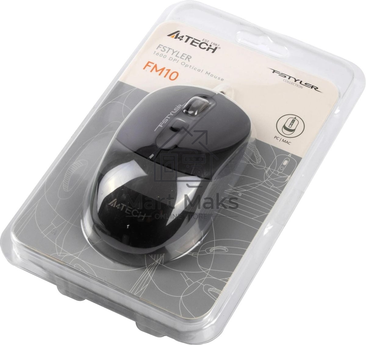 Мышь проводная A4Tech Fstyler FM10 черный/серый, 1600 dpi, USB, кнопки - 4