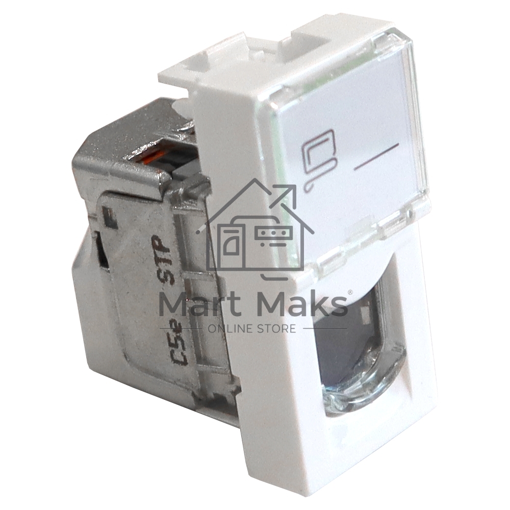 Вставка Mosaic 22.5x45, RJ-45 STP, кат.5e, со шторкой и увеличенным окном маркировки, белая