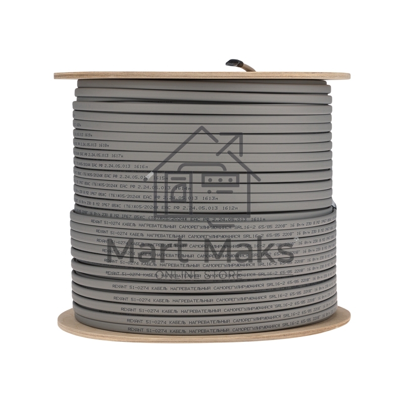 Кабель греющий (нагревательный) саморегулирующийся SRL16-2, неэкранированный, 16Вт/м, 0,9мм2/105м, 300м Rexant