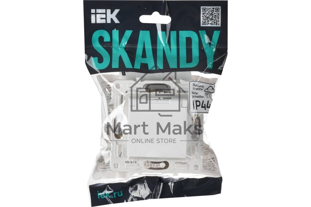 Розетка 1-м SKANDY 16А IP44 с заземл. защ. штроки с крышкой SK-R11W арктич. бел. IEK SK-R16-16-44-K01