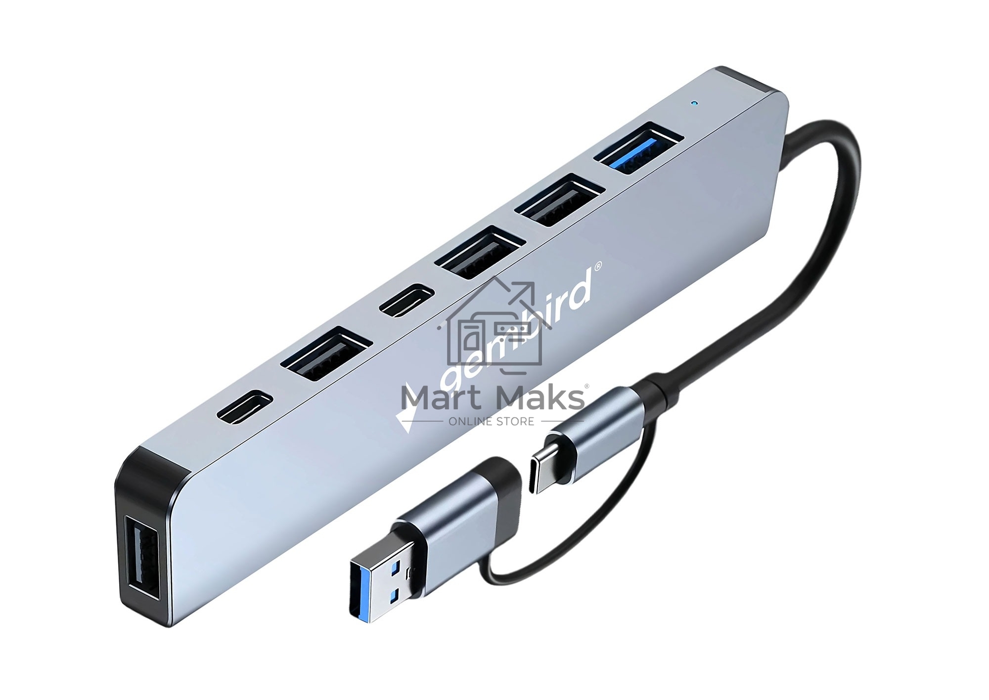 Разветвитель USB3.0/2.0 Gembird UHB-C445, USB3.0, 4хUSB2.0, Type-C, с доп.питанием (порт Type-C), кабель Type-C/USB 17см, алюминий, коробка
