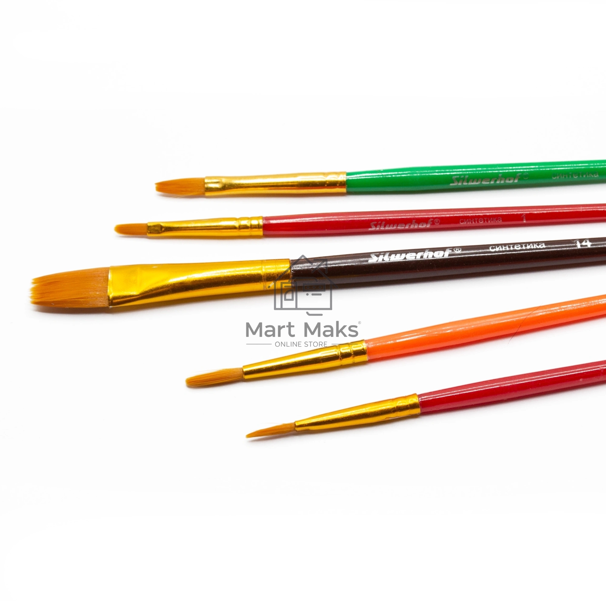 Набор кистей Silwerhof Color, синтетика (набор 5шт) синтетика круглая №3 / плоская №2,6,14 / овальная №1