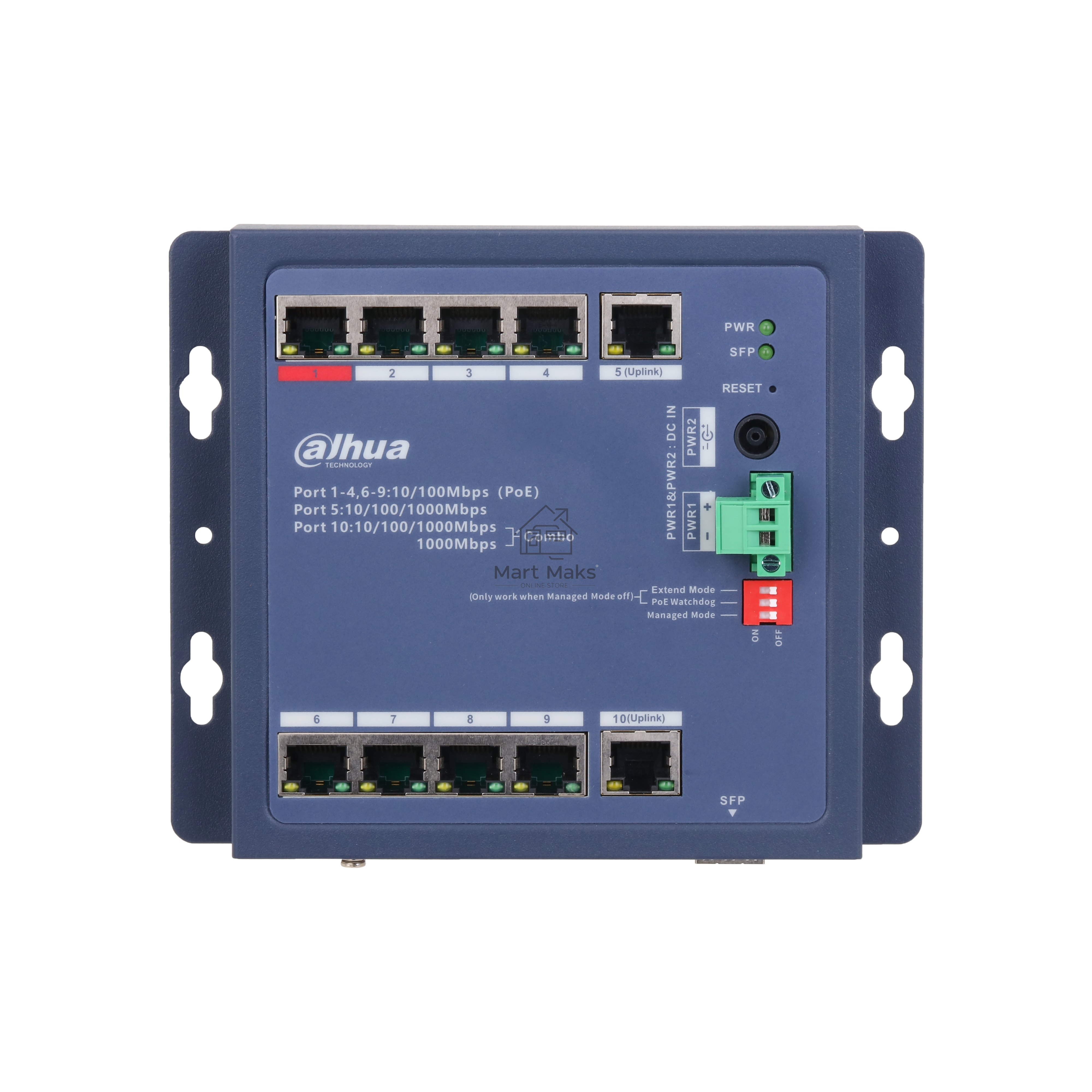 Коммутатор Dahua DH-CHS4110-8ET-90-F, 8×100 Мбит/с + 1×1 Гбит/с, управляемый