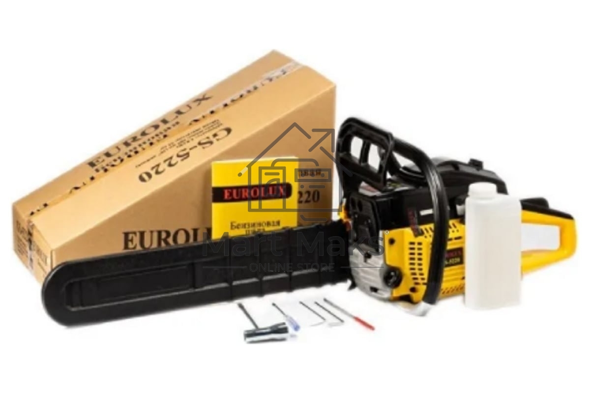 Бензопила Eurolux GS-5220 2400 Вт,Длина шины мм / дюймы 505 / 20” Объём двигателя см3 52 70/6/8