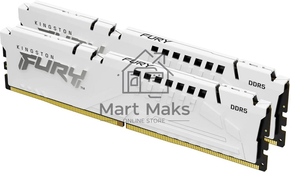 Оперативная память Kingston Fury Beast, DDR5, 32GB (2x16GB), 6000MHz, CL30, DIMM, с радиаторами, белый