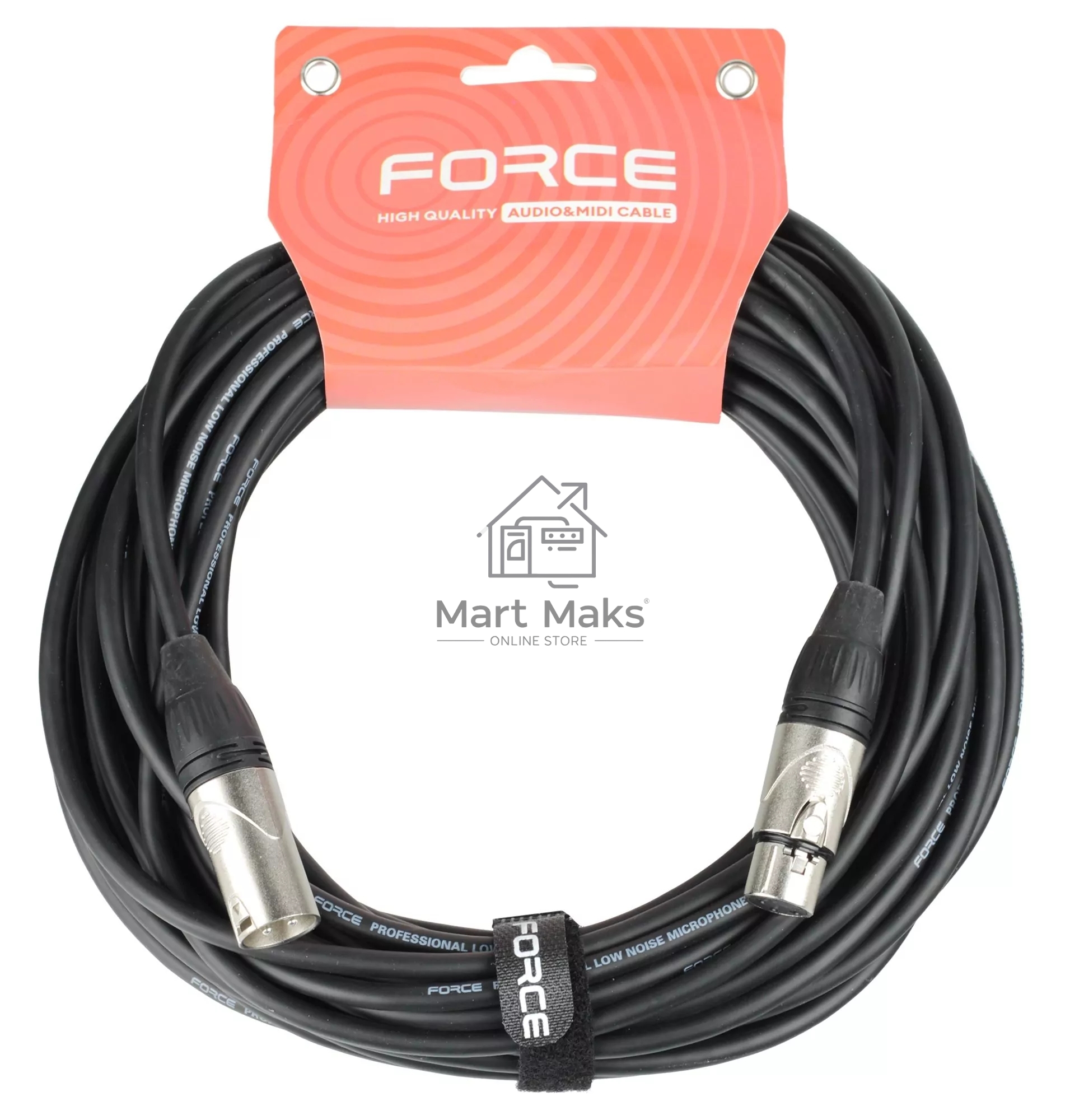 Кабель микрофонный FORCE FMC-05/15XLR (M) - XLR (F), высококачественный балансный, малошумящий с проводниками из безкислородной меди OFC, диаметр 6 мм, профессиональные металлические разъемы, длина 15 м, цвет черный
