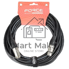 Кабель микрофонный FORCE FMC-05/15XLR (M) - XLR (F), высококачественный балансный, малошумящий с проводниками из безкислородной меди OFC, диаметр 6 мм, профессиональные металлические разъемы, длина 15 м, цвет черный