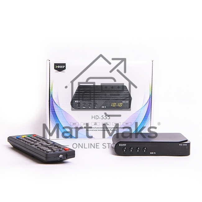 Ресивер эфирный цифровой DVB-T2 HD HD-555 пластик, дисплей, Эфир