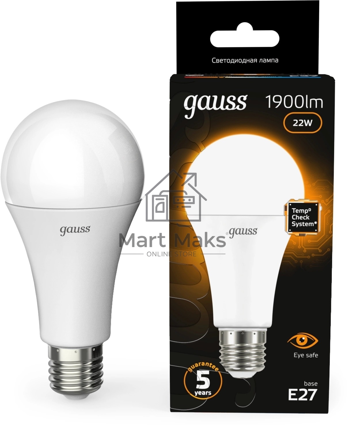 Лампа светодиодная Gauss A70 22Вт цок.:E27 груша 220B св.свеч.бел.теп. (упак.:10шт) (102502122)