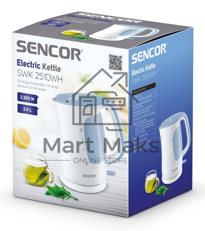Чайник электрический Sencor SWK 2510WH пластик, 2,5 л, 2200 Вт, белый